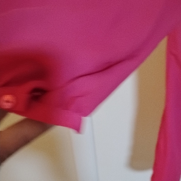 Hot Pink V-Neck Flutter Sleeve Blouse - Picture 5 of 6